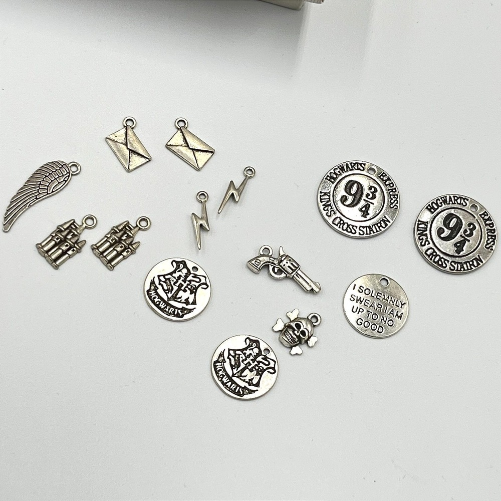 Vintage Harry Potter Style Mixed Charm Silver Tone Wizarding World Set‎ 10pc Y2K